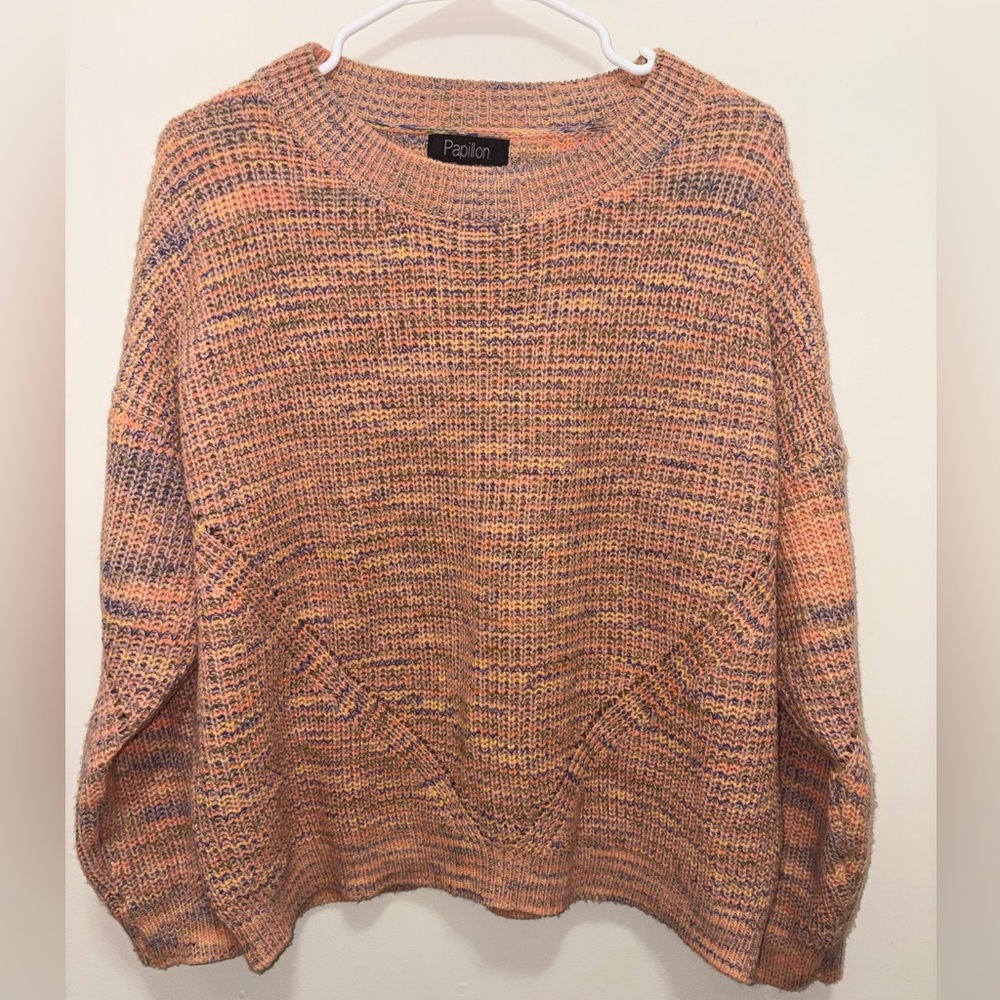 Papillon Orange, Peachy pink, Yellow and Blue Knit Sweater